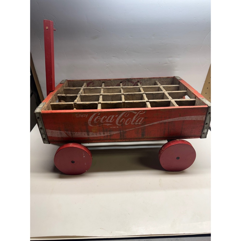 Vintage Coca-Cola Wooden Soda Crate Wagon Red 24 Bottle Carrier Decor 1978